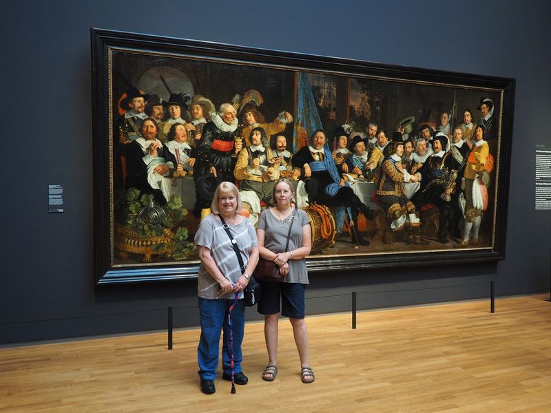 Linda and June in front of the Banquet of the Crossbowmen's Guild