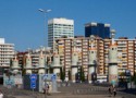 Lighthouses lining the Parc de l'Espanya Industrial Park