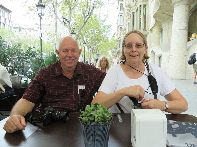 Pete and June at an outdoor cafe