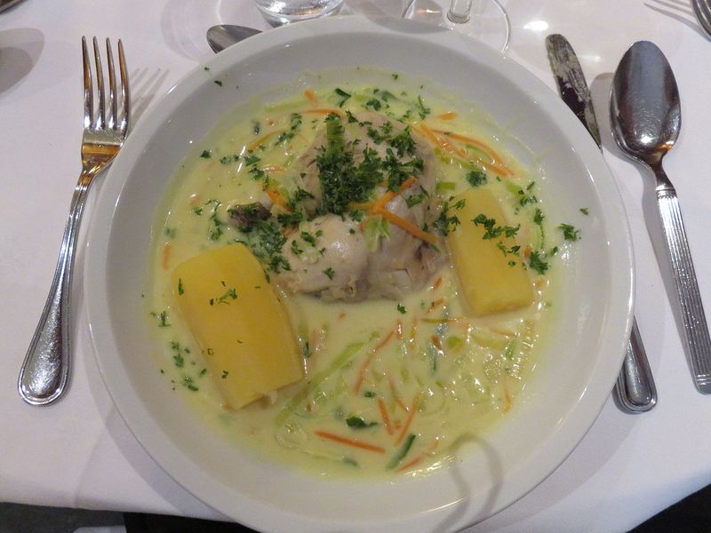 Lunch of Waterzooi de Poulet (chicken and potatoes)