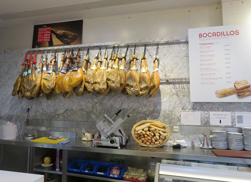 Iberian ham for Bocadillo sandwiches at a rest stop
