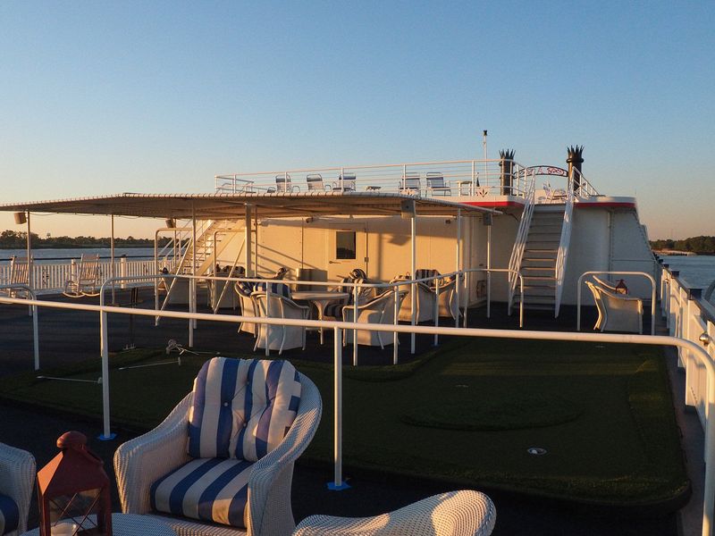 Lounge chairs on the top deck of our riverboat