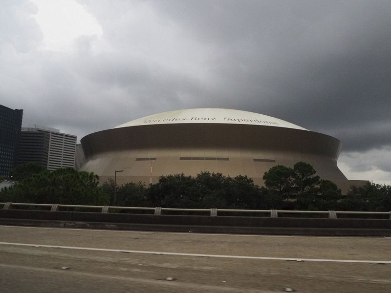 We see the Superdome as we head to the airport