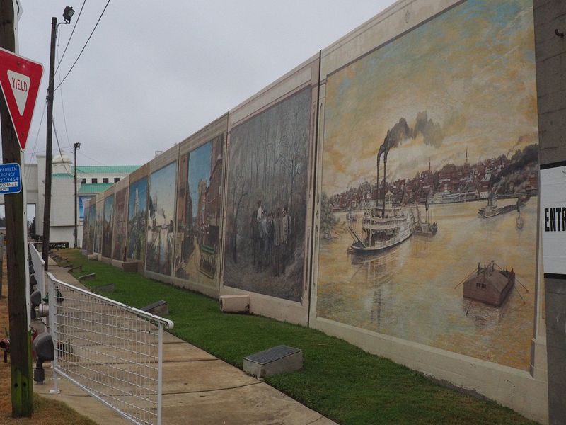 Murals on the levee walls about the history of Vicksburg