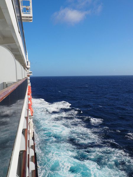 The water alongside our ship is very blue