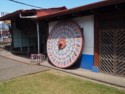 A huge ox cart wheel