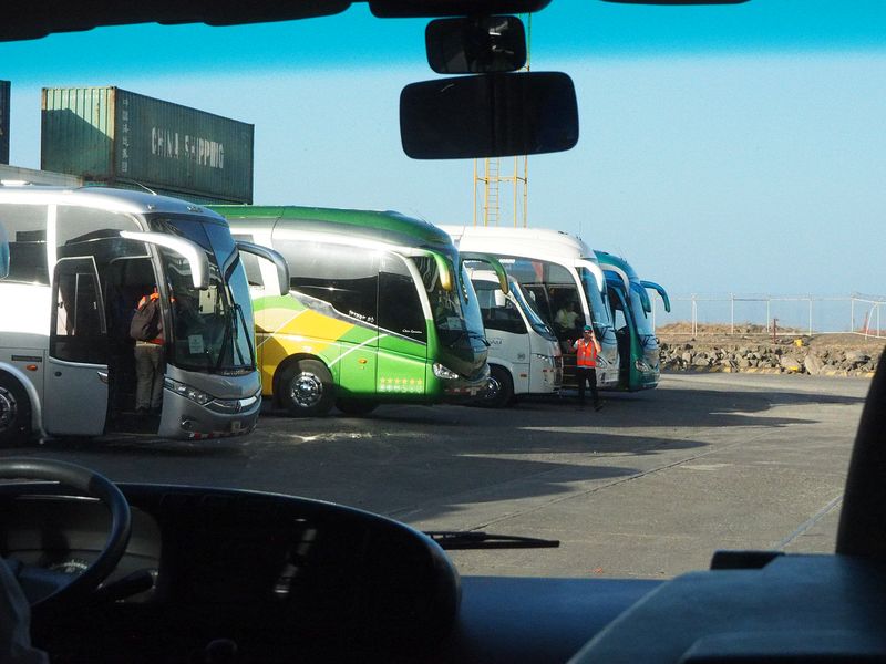 Tour buses are lined up