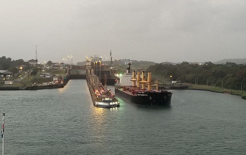 A ship is leaving the locks as we approach
