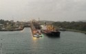 A ship is leaving the locks as we approach