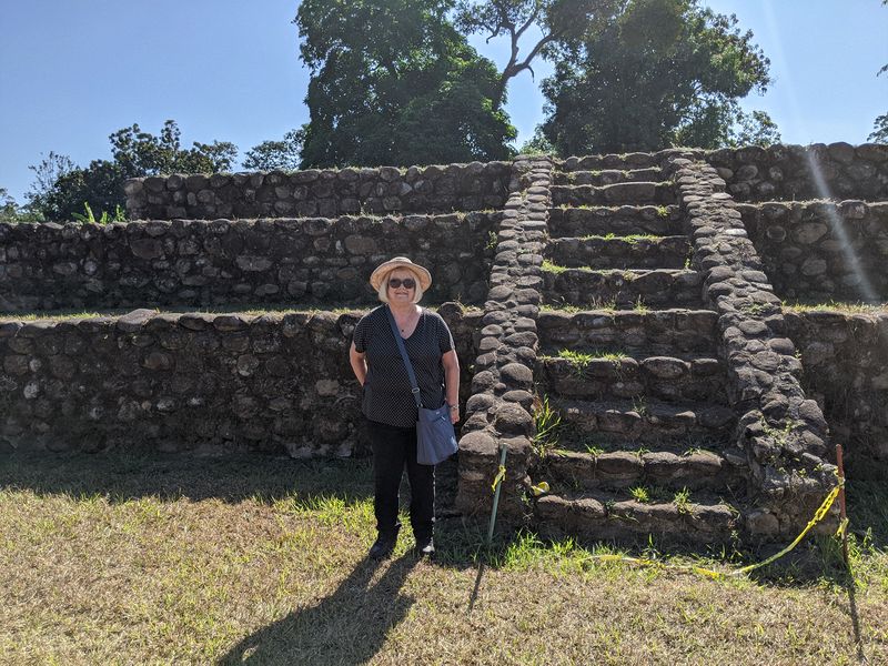 Linda next to stairs