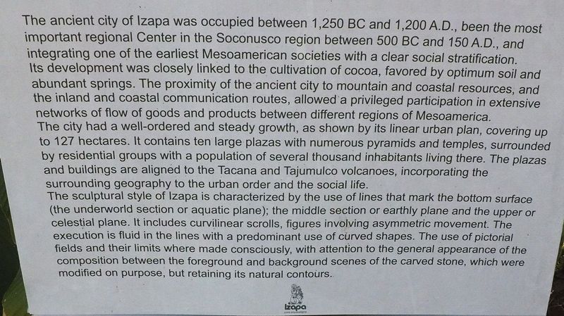 We arrive at the ruins of Izapa dating from 1250 BC