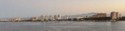Resort hotels line the shore
