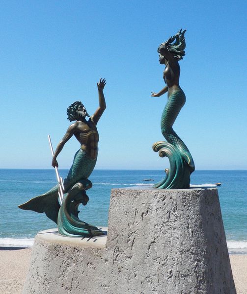 Triton and Nereida mermaid statues