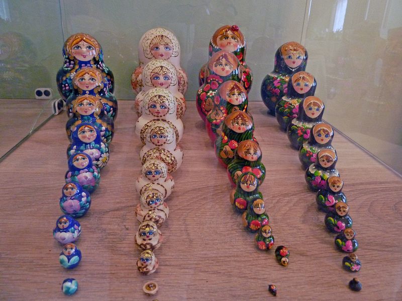 Nesting dolls in a display case