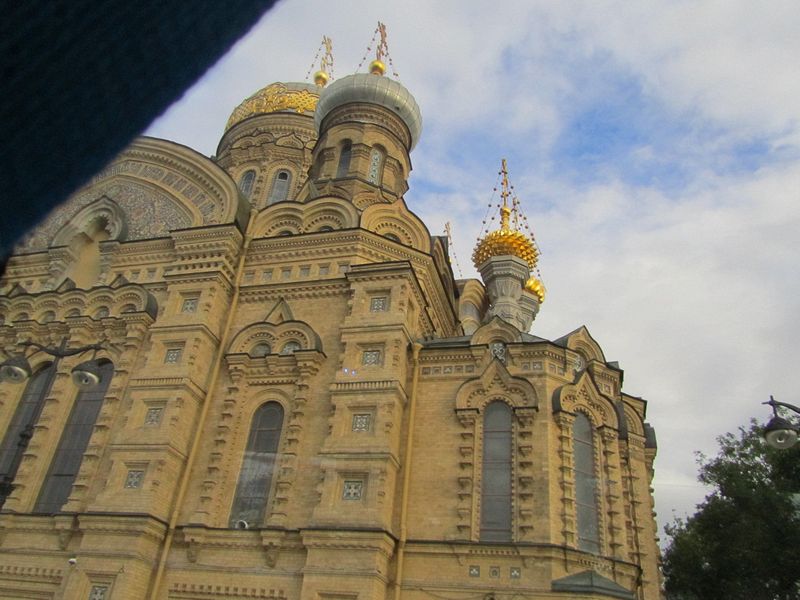We drive by church with ornate domes
