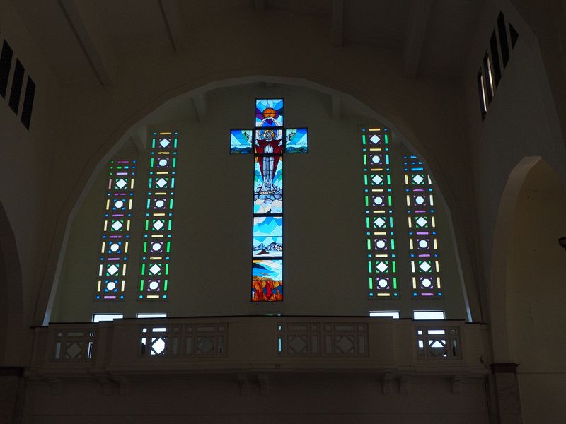 Stained glass in the choir loft