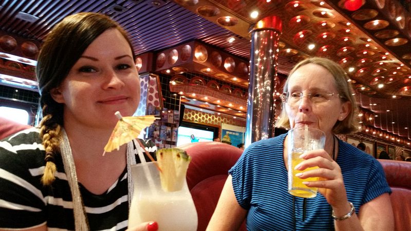 Jessica and June with tropical drinks