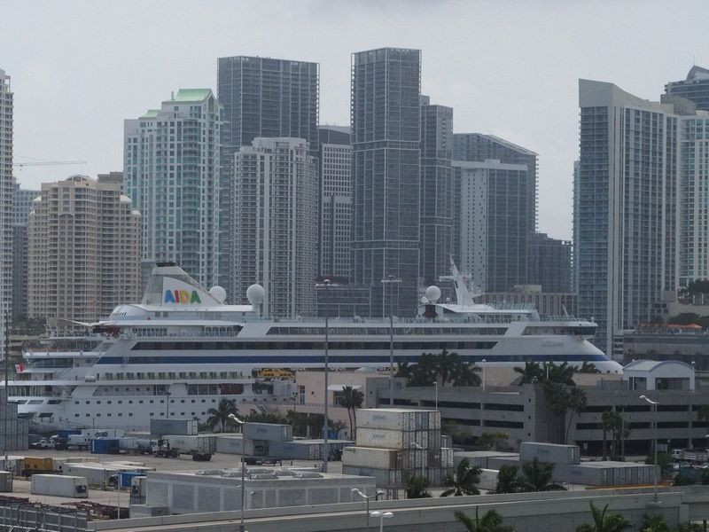 Downtown Miami with an Aida ship at the pier