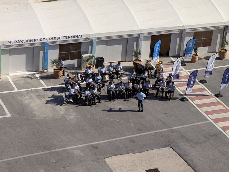 A band plays for us as we embark from Crete