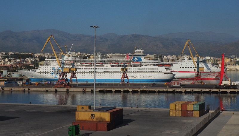 Other ships are in port when we arrive in Crete