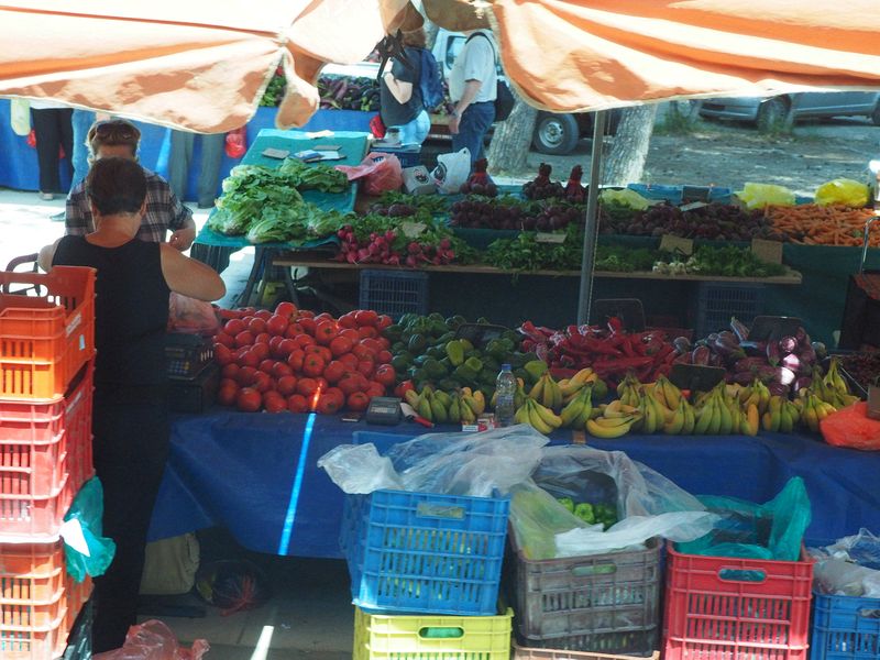 We pass by a farmers market back in Nafplion