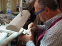 A craftsman making a cameo from a shell