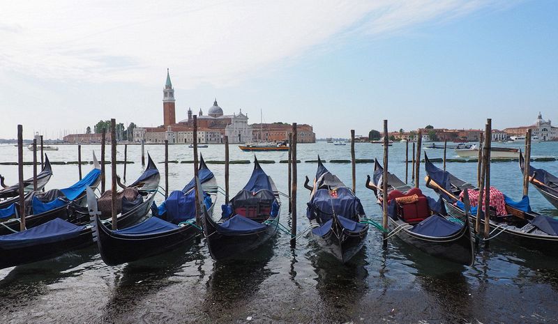 Gondolas docked in a row