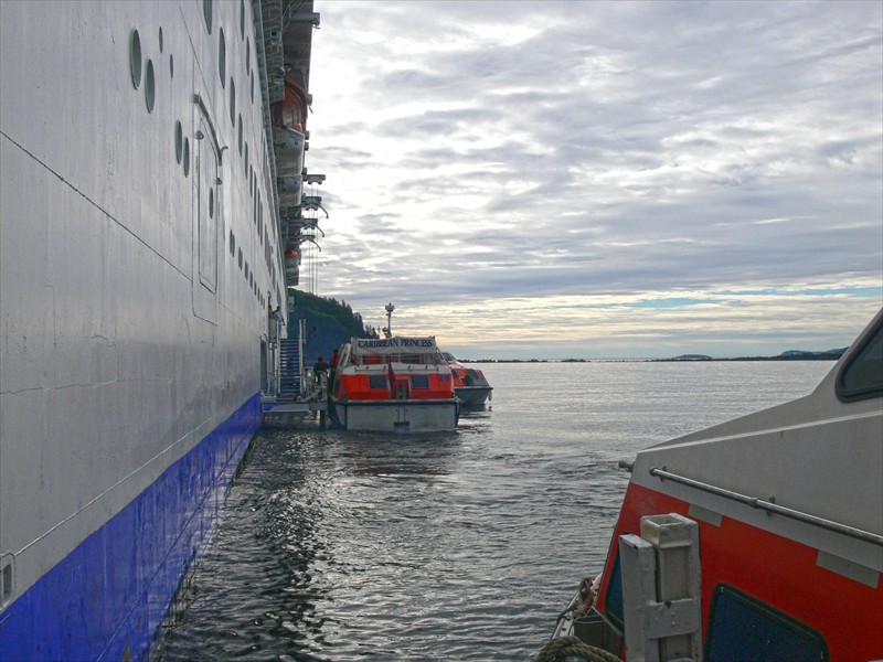 Tenders get ready to take people to shore