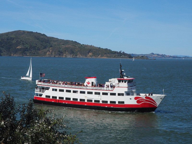 A sightseeing boat goes by