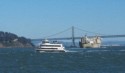 Alcatraz boat and a large cargo ship