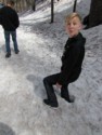 Nicholas's foot sinks into the snow