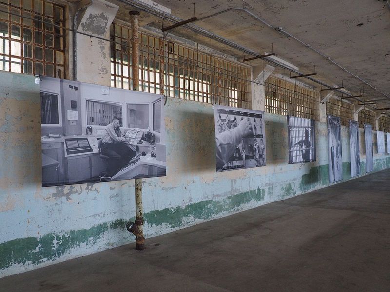 Photos on the wall from when the prison was operational