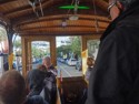 The cable car goes downhill towards the bay
