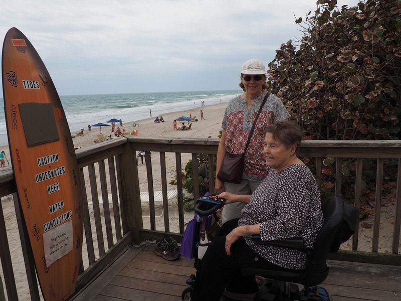 June and Mary on the hotel deck at the beach