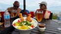 Pete, June, and shrimp skewers for lunch