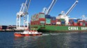 Pilot boat next to a cargo ship
