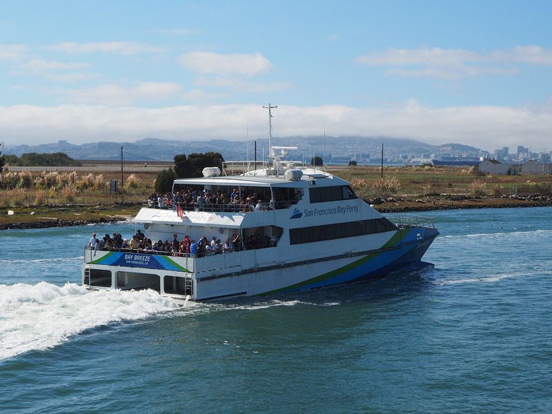 The San Francisco Bay Ferry is full of people who want to watch the air show