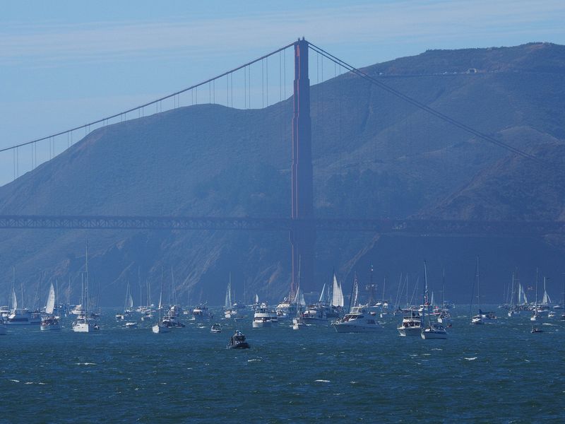 There are a lot of boats watching the show
