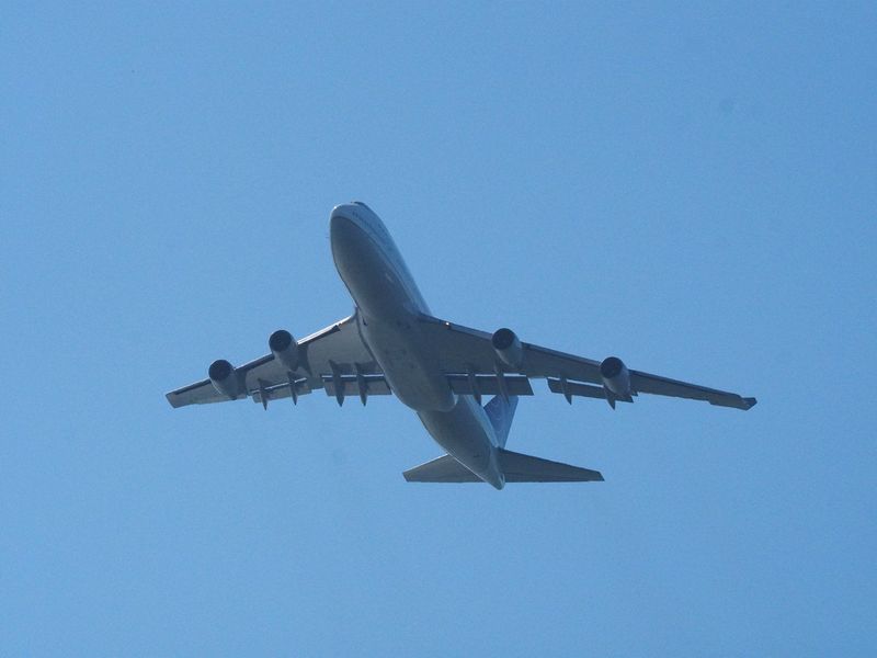 A United 747 is in the air show