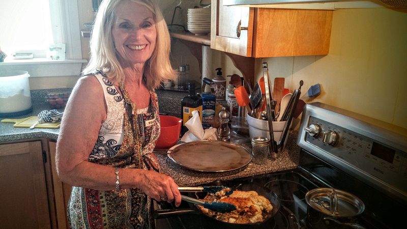 Eloise cooks the cod that Dylan caught