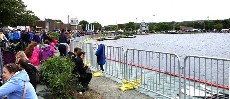 Crowds watch the regatta races on the lake