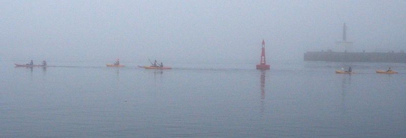 Kayakers in the fog