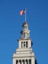 American flag on the Ferry Building clock tower