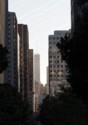 California St between the tall buildings