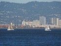 Sail boats with Oakland hills in the background