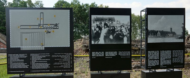 Signs explain how the gas chambers and crematoriums worked