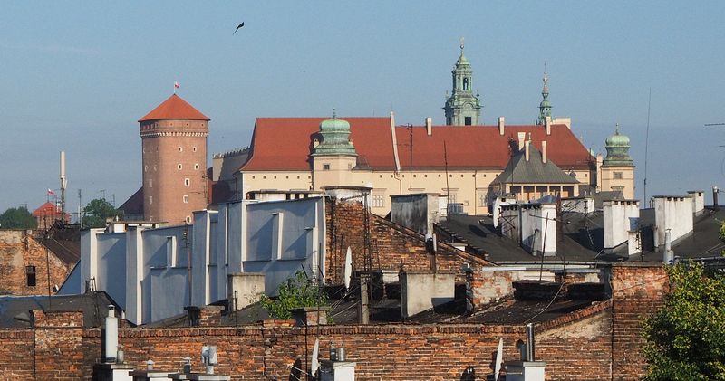 We can see Wawel Castle over the rooftops from our hotel