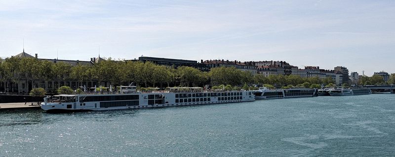 Riverboats parked along the quay.  Ours is second